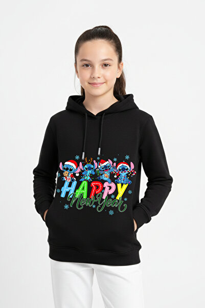 Vaxy Style Kız Çocuk Stitch Karakterli Yeni Yıl Temalı Üç İplik Şardonlu Pamu...