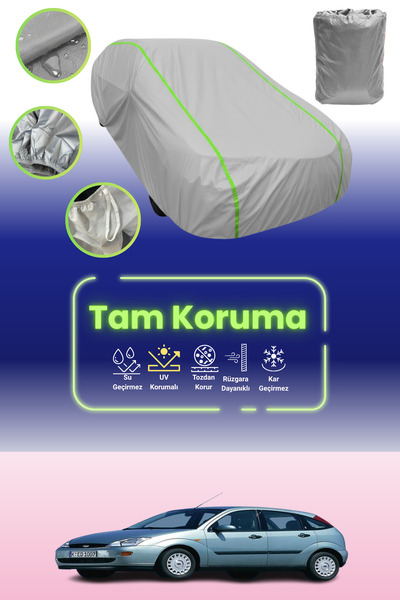 Dokaca Neo غطاء حماية للسيارة باللون الرمادي النيون قماش مجدّل فورد فوكس 5 أبواب 1998 - 2001 متوافق مع غطاء حماية السيارة