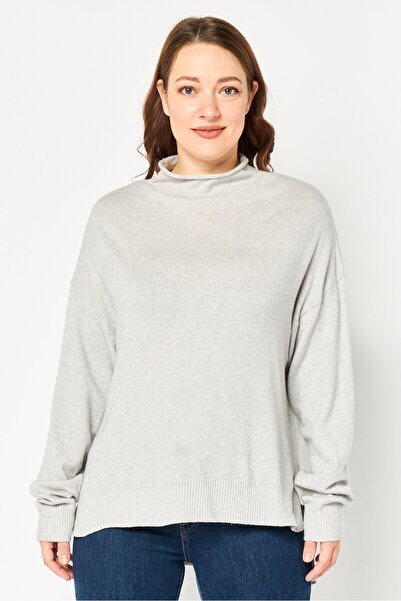 French Connection سترة نسائية محبوكة بياقة عالية، رمادية