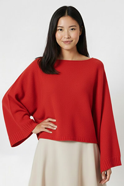 Marvine Women's Red Spanish Sleeve Model Knitwear Sweater