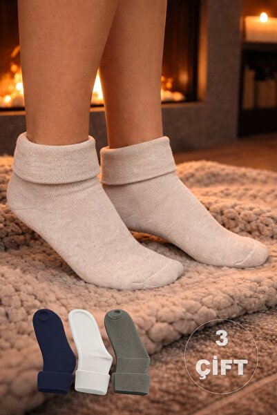 Onouqo Kadın Bambu Ev Çorabı 3’lü Set – Bilekli, Kalın, Kışlık Sıcak Tutan Çorap