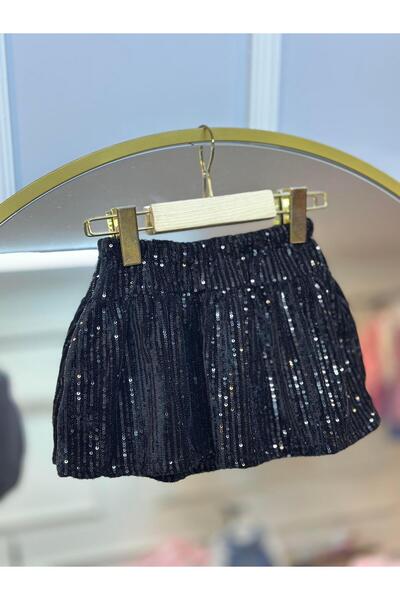 ArdenKids 2-8 Yaş Siyah Payetli Etek (Astarlı)