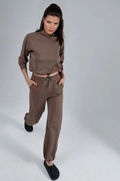 Hiccup Modal Textured Mock Neck Blouse & Elasticated Pants Set Berşan Collection
