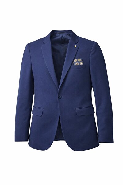 Plus Scorpion Men's Navy Blue Mono Collar Stretch Fabric Blazer Jacket – Flexible Comfort Fabric, Single Button Slim Fit