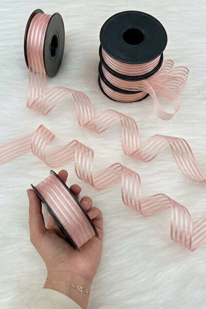 ZEYMERADE Pudra Hilton Striped Chiffon Ribbon 2.5 cm 20 Meters, Bride, Bundle, Engagement, Dowry, Gift, Wedding, Decoration