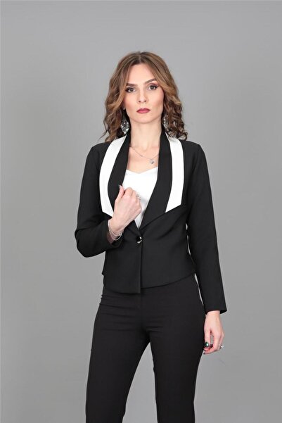 ÖNDER ÖZSOY Paneled Classic Modern Women's Jacket-Black