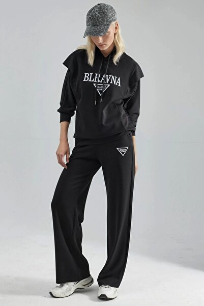 Hiccup Modal Textured Embroidered K Hooded Two-Piece Suit Berşan Collection