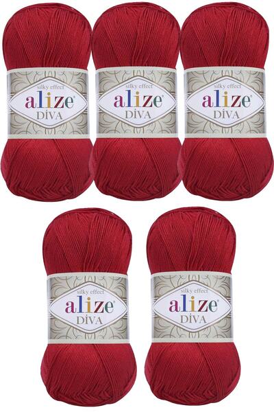 Alize خيط الحياكة ديفا لامع مرسيريزد صيفي ربيعي رقم 106 (5 قطع)