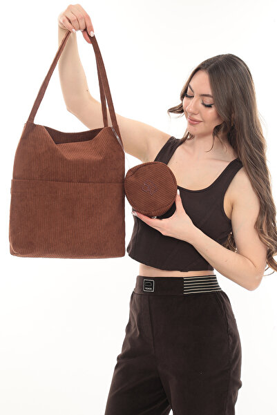 KOSTEBAG Velora Earth Color Corded Fabric Velvet 32X38Cm Cloth Bag + Round Mi...