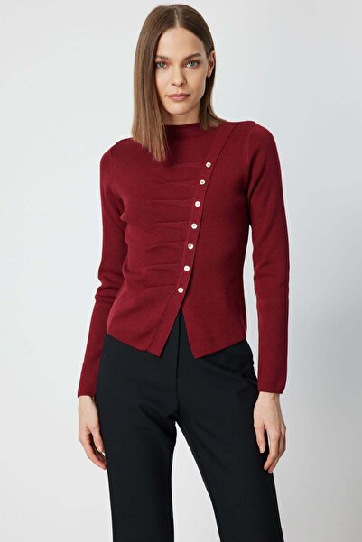 ON Buttoned Knit Sweater with Drape Detail