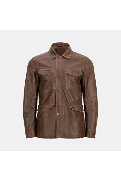 Desa Erkek Taba Gömlek Yakalı Deri Mont