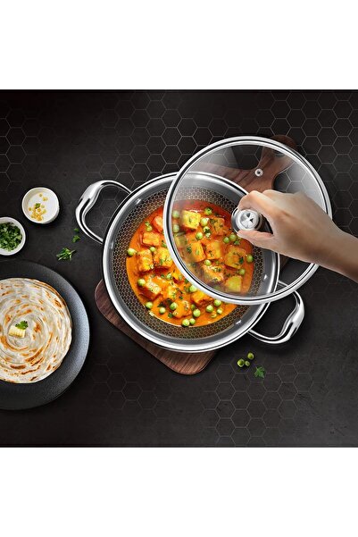MILTON Pro cook قدر ستانلس ستيل ثلاثي الطبقات من تريبل هيكسا تك مع غطاء زجاجي...
