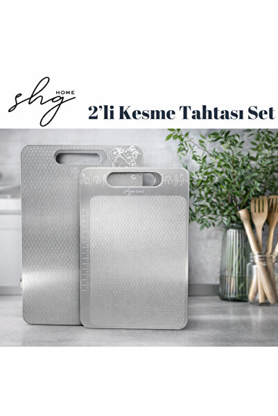 SHG HOME Paslanmaz Çelik Kesme Tahtası 2'li Set 23x34 cm - 20x30 cm, Gıda Tem...