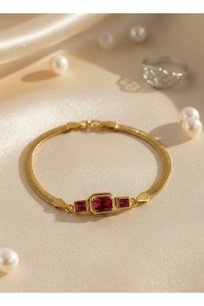 DURAN TAKI TASARIM Balık Sırtı Yakut Taşlı Gümüş Bileklik