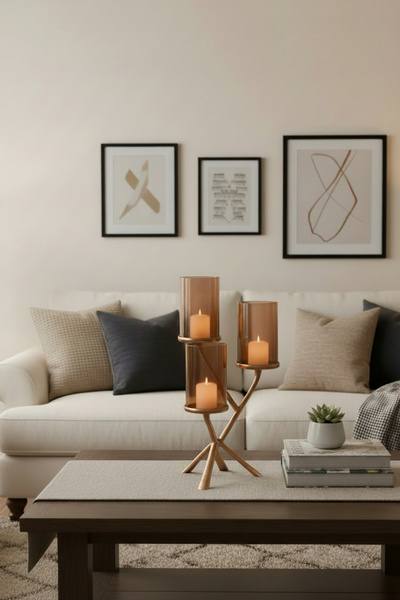 Cornella Ginger Antik Bronz 3 Kollu Cam Şamdan