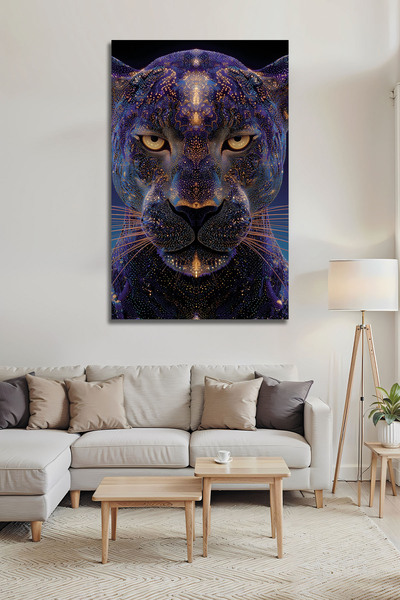 B&G DESIGN Masă decorativă din sticlă cu design de panteră neagră, cu model d...