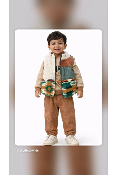 ZEYD ÇOCUK GİYİM Ethnic Pattern Y Vest Set 3-Piece Baby Set
