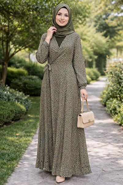 VİZYON Haki Yandan Bağlamalı Namaz Elbisesi