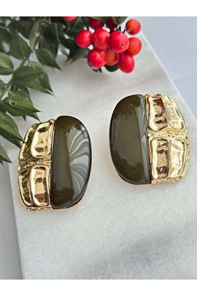 mibrillo أقراط من العقيق الأخضر الذهبي والكاكي مكافئة للعلامة التجارية