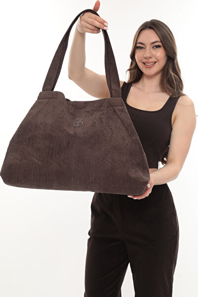 KOSTEBAG VELVET Kahverengi Fitilli Kadife Büyüyebilen Bez Çanta