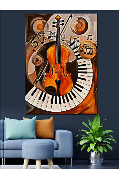 Tablo Mega Keman Ve Piyano Tuşları Dekoratif Kanvas - Mdf Ahşap Tablo
