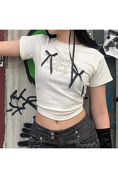 8line Λευκό Love To Love You Baby Φιόγκος με κοντό μανίκι