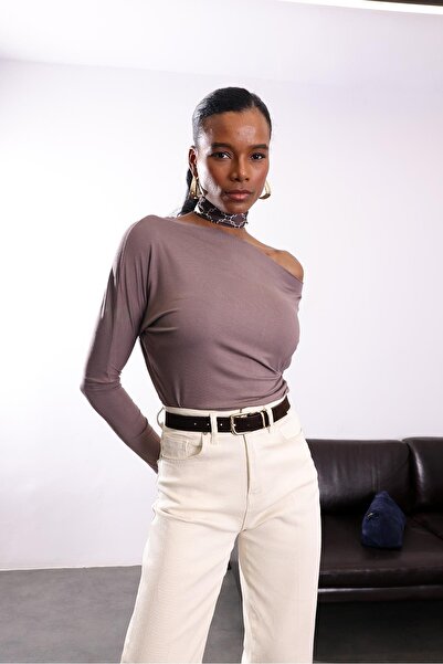 5in1Canpolat Mink Boat Neck Soft Touch Blouse 251080