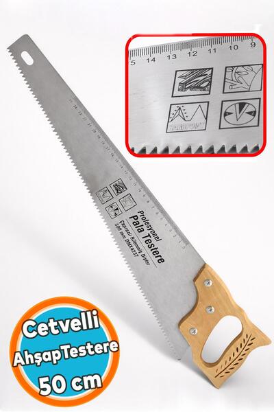 NZB Pala Testere Ağaç Tahta Sunta Bağ Dal Kesme Budama Güçlü Çapraz Dişli Cetvel Ölçme Ahşap Saplı 50 cm