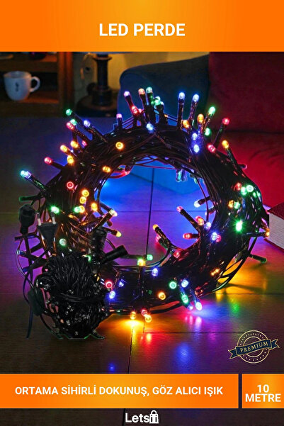 Letsii 10 Metre 100 LED Boncuk Lamba RGB Renkli Eklemeli Fişli Siyah Kablo De...