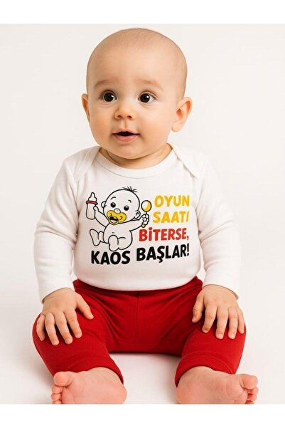 Zekids Baby Playtime Ends, Chaos Begins Written Long Sleeve Bodysuit