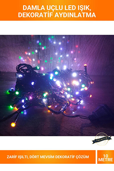Letsii 10 Metre 100 LED Damla Uçlu RGB Renkli Fişli Siyah Kablo İç Dış Mekan ...