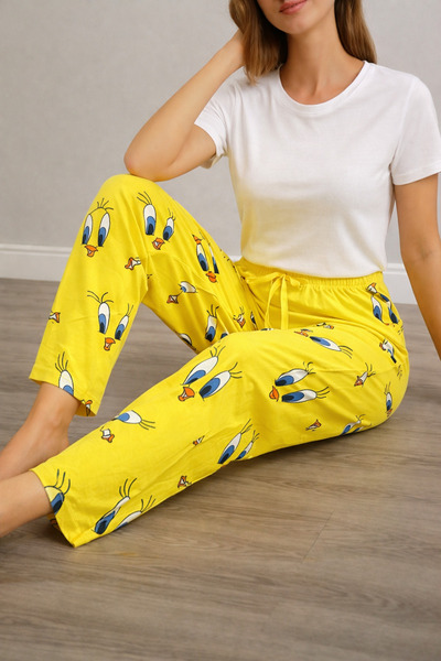 Bahar Altundemir بنطلون بيجامة نسائي مريح من القطن المرن بتصميم تويتي