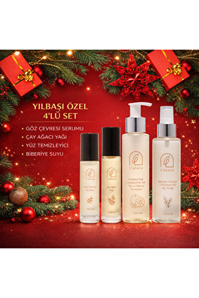 L'atuva Yılbaşı Özel 4^'lü Set ( Göz Çevresi + Çay Ağacı Yağı + Yüz ve Makyaj Temizleyici + Biberiye Suyu)