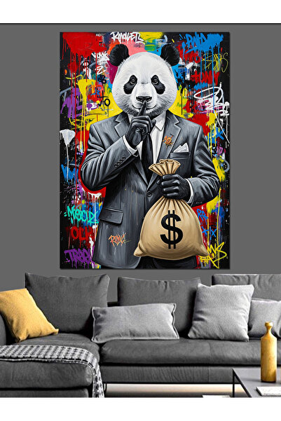 Artmeg Pânză decorativă cu Panda Rapper care cântă - Tablou din lemn MDF