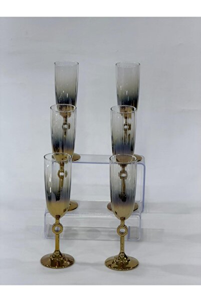 isra kristal Decorative Gold Footed Glass Cup Set of 6 – Stylish Goblet with Gold Detail - Luxury Glass Set - 150Cc