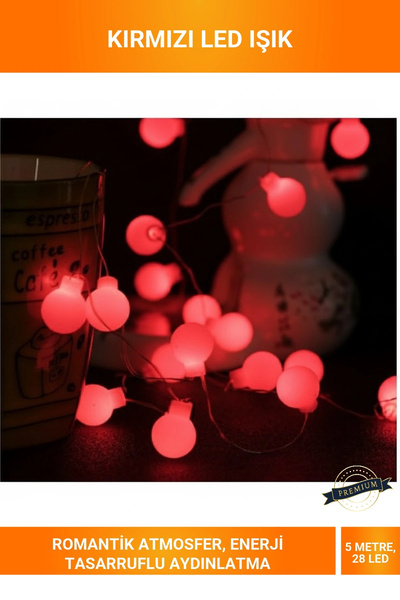 Letsii 5 Metre 28 LED Kırmızı Romantik Şeffaf Kablolu Fişli Eklemeli Dekor Led