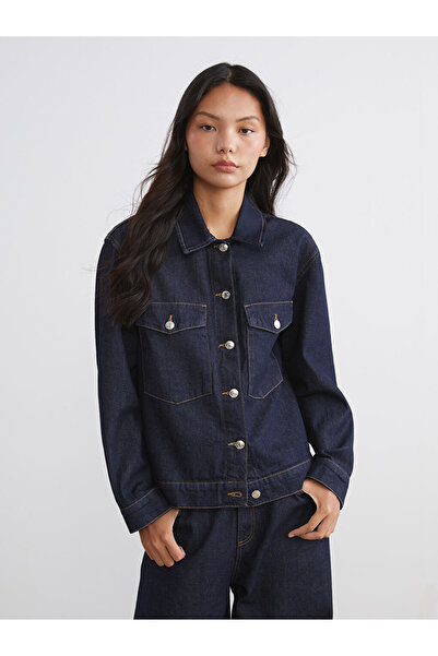 LC Waikiki Xside Navy Blue Shirt Collar Women's Jean Jacket