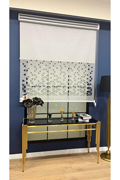 EYMENS HOME EYM1010 Çift Mekanizmalı Lazer Kesim Tül Ve Stor Perde ( Açık Gri )