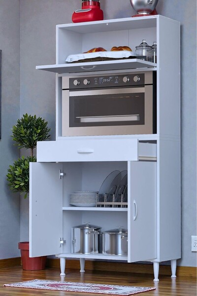 Eliusta Avelin Kapaklı Mini/Midi Fırın Dolabı 70 cm Beyaz Çok Fonksiyonlu 70x...