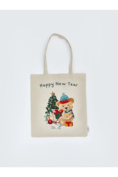 LUSSOS VİTA New Year Printed Cloth Raw Fabric Shopping Bag