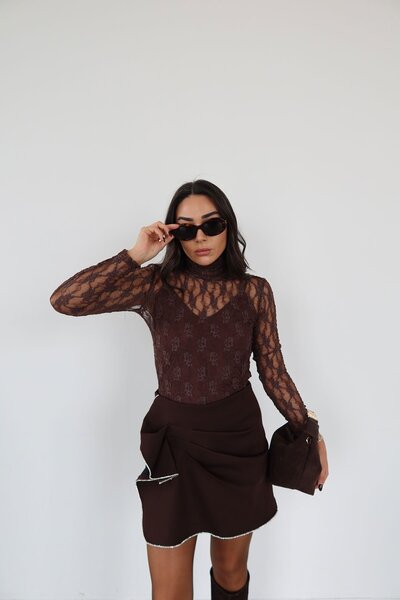 Özge Özgenç Turtleneck Lace Blouse