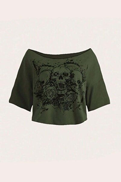 8line Πράσινα γοτθικά κρανία με κοντό μανίκι από τους ώμους