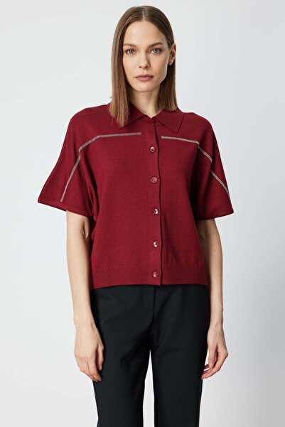 ON Zincir İşlemeli Düğmeli Triko Kazak