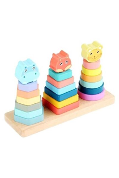 Toy Wooden Set 'Animals and Geometric Pyramids' on Stand – for Children from 3 Years