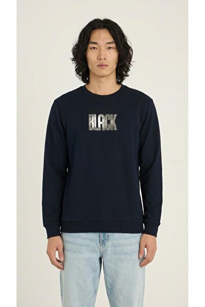 KLY سويت شيرت رجالي برقبة دائرية وأكمام طويلة 100% قطن لون أزرق داكن C8T0N4