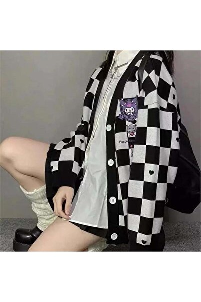 BALİNA Anime Kuromi Siyah Damalı Hırka