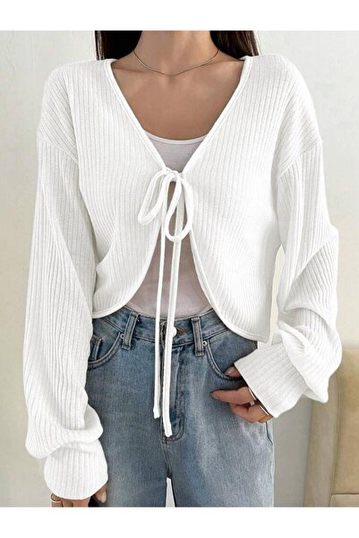 BALİNA سترة Y2K بأكمام بالون بيضاء وأربطة برباط -ALH