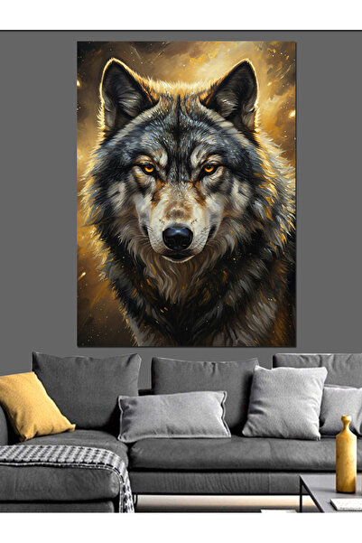 Artmeg Karanlık Kurt Kafası Portresi Dekoratif Kanvas - Mdf Ahşap Tablo