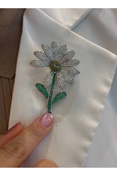Esmeray Aksesuar Çelik Gümüş Renk Zirkon Renkli Taşlı Çiçek Figürlü Broş / Ya...