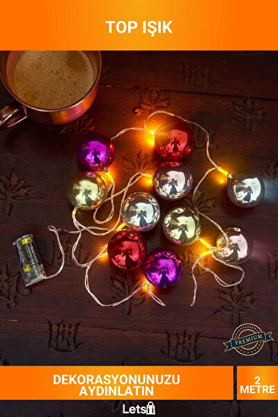 Letsii 2 Metre 10 LED Parlak Top Şekilli Pilli 2 Kademeli Dekoratif Peri Işık...